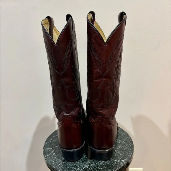 Tony Lama Deep Burgundy Brown Leather Western Boots - Picture 10 of 14